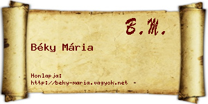 Béky Mária névjegykártya